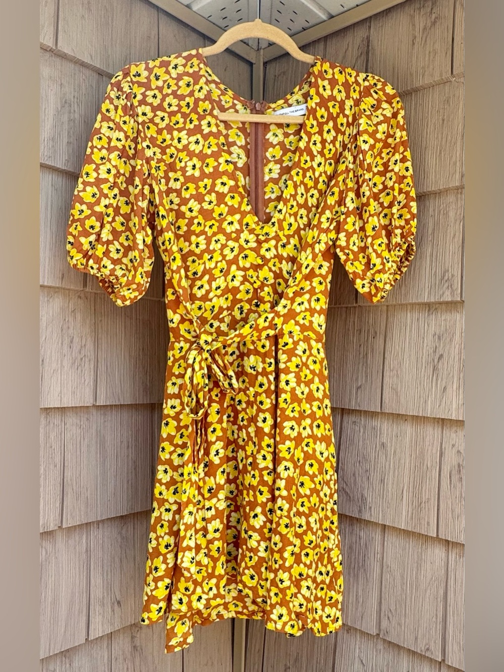 Faithfull the Brand “Ilia” Yellow Floral Mini Dress, Puffed Sleeves, Size 6 - Picture 4 of 14